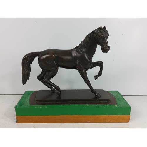 170 - Cast bronze horse on wooden plinth