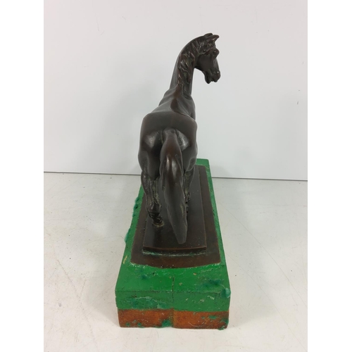 170 - Cast bronze horse on wooden plinth