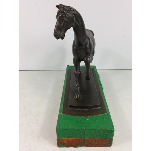 170 - Cast bronze horse on wooden plinth