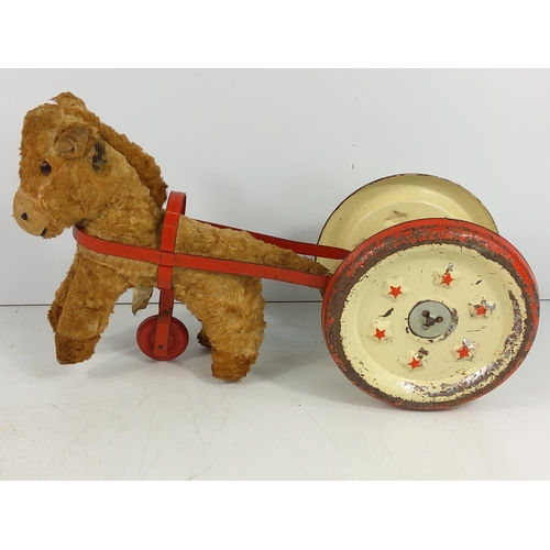 172 - Vintage tin plate and plush donkey