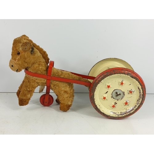 172 - Vintage tin plate and plush donkey