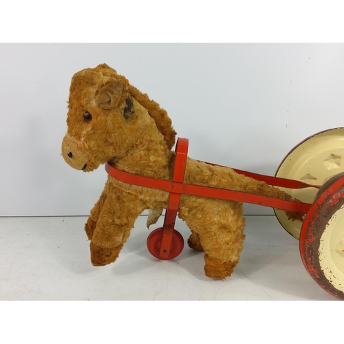 172 - Vintage tin plate and plush donkey