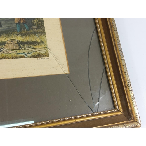 71 - Pair of gilt framed pictures, 58 x 50cms (broken glass in one)