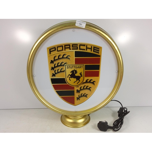 161 - Illuminated Porsche advertising sign, 44cms in diameter