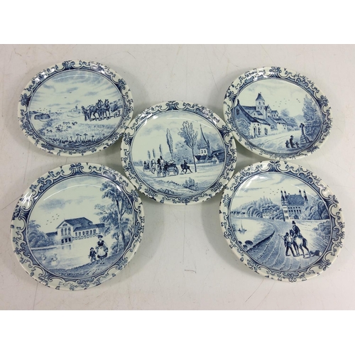 66 - Large white porcelain entre dish, 37cms in diameter and 5 blue and white plates, 11cms in diameter