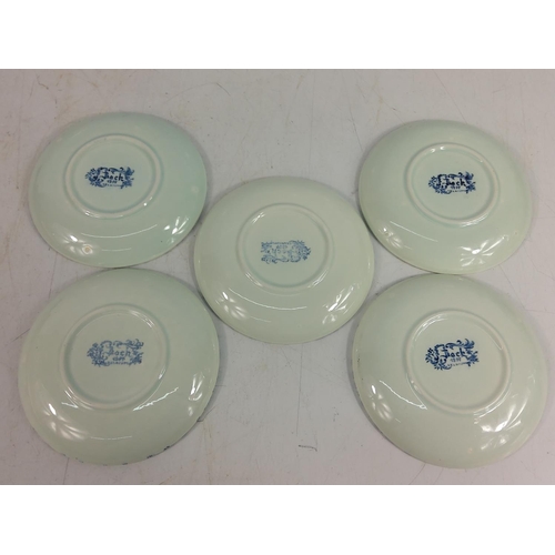 66 - Large white porcelain entre dish, 37cms in diameter and 5 blue and white plates, 11cms in diameter