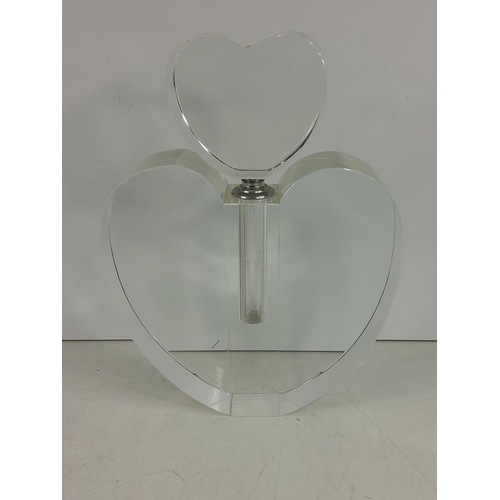 79 - Large glass heart shaped scent bottle, 26 x 20cms