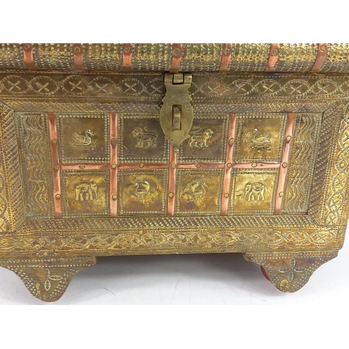 80 - Copper and brass jewellery box in the form of a dowry chest, 28 x 21 x 18cms