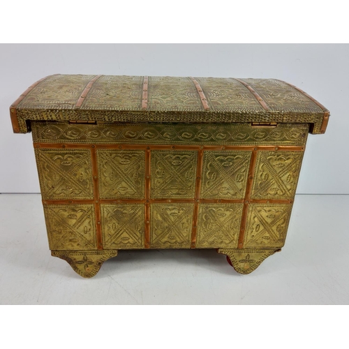 80 - Copper and brass jewellery box in the form of a dowry chest, 28 x 21 x 18cms