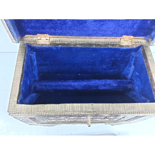 80 - Copper and brass jewellery box in the form of a dowry chest, 28 x 21 x 18cms