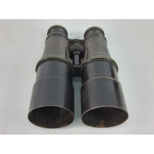 81 - Pair of antique field binoculars by W. Gregory of 51 The Strand with military markings