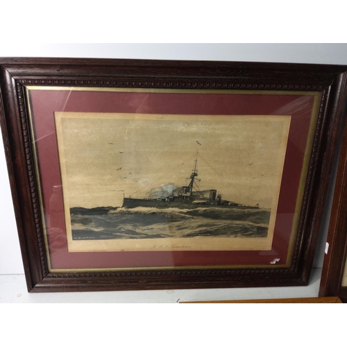 60 - Embroidery, Ship picture and mirror, largest being 66 x 51cms