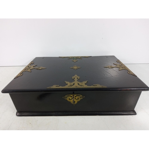 126 - Antique brass bound writing slope, 33 x 25 x 10cms