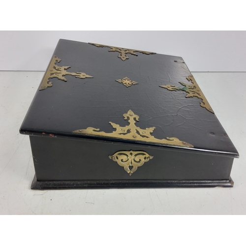 126 - Antique brass bound writing slope, 33 x 25 x 10cms