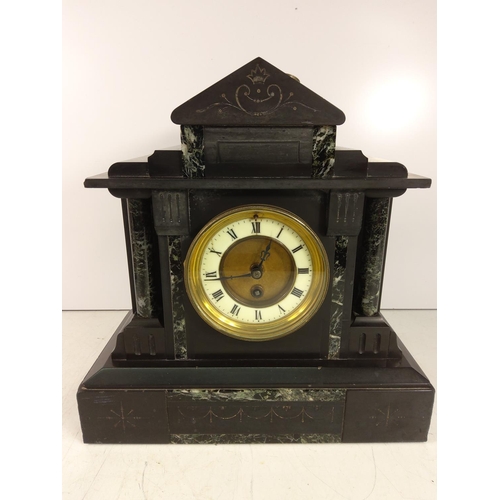 128 - Slate mantel clock, 31 x 33 x 15cms