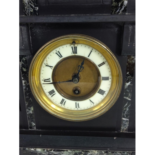 128 - Slate mantel clock, 31 x 33 x 15cms