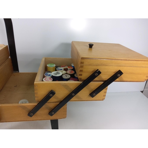 14 - Vintage cantilever sewing box and contents