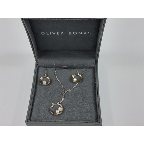 161 - Sterling silver Oliver Bonas boxed necklace and earrings set, 4.9g gross