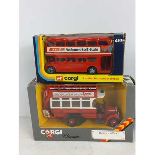 47 - 5 boxed Corgi model buses and 11 various model vehicles