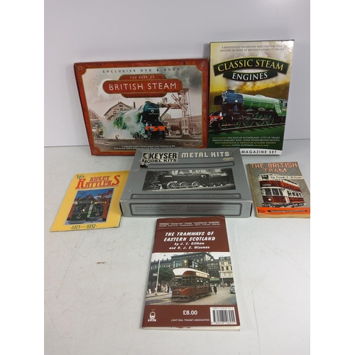 57 - 2 boxes of train and railway magazines, DVD box sets etc