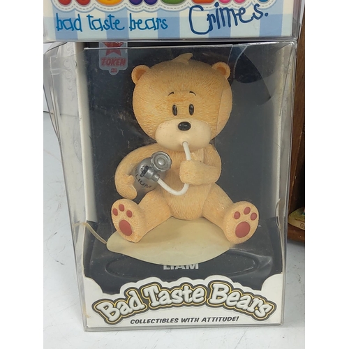 637 - 5 boxed Bad Taste Bears, Tetley collectables and Ted Baker shoes