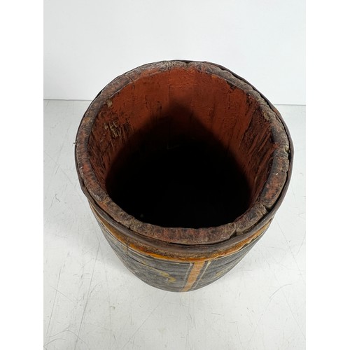 24 - Antique eastern decorated wooden pot, 21cms in height