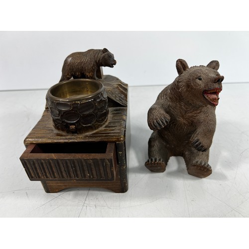 74 - Black forest carved bear decorated cigarette dispenser & carved black forest bear, bear is 13cms in ... 