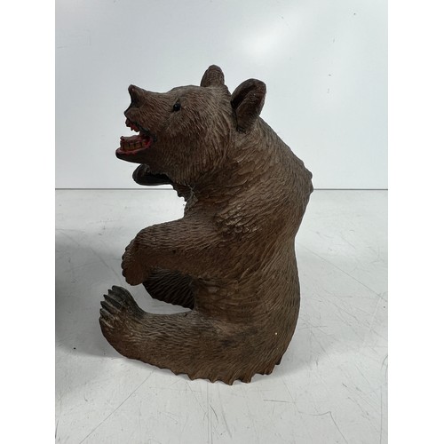 74 - Black forest carved bear decorated cigarette dispenser & carved black forest bear, bear is 13cms in ... 