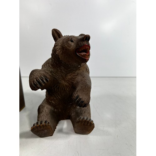 74 - Black forest carved bear decorated cigarette dispenser & carved black forest bear, bear is 13cms in ... 