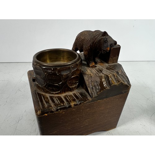 74 - Black forest carved bear decorated cigarette dispenser & carved black forest bear, bear is 13cms in ... 