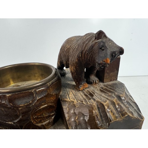 74 - Black forest carved bear decorated cigarette dispenser & carved black forest bear, bear is 13cms in ... 