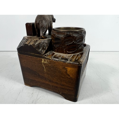 74 - Black forest carved bear decorated cigarette dispenser & carved black forest bear, bear is 13cms in ... 