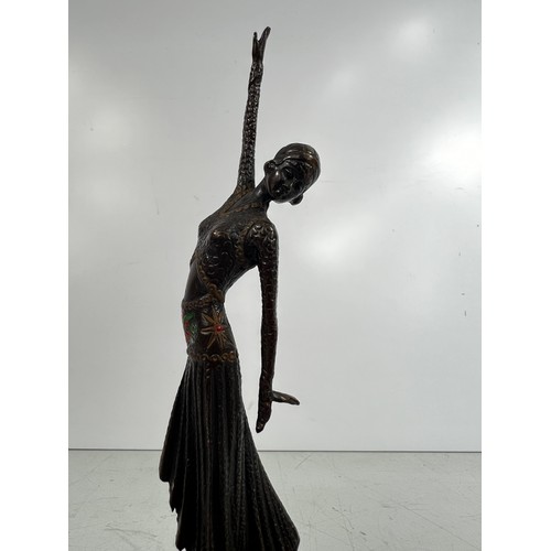 78 - Vintage cast bronze dancing lady on onyx base, 22cms in height