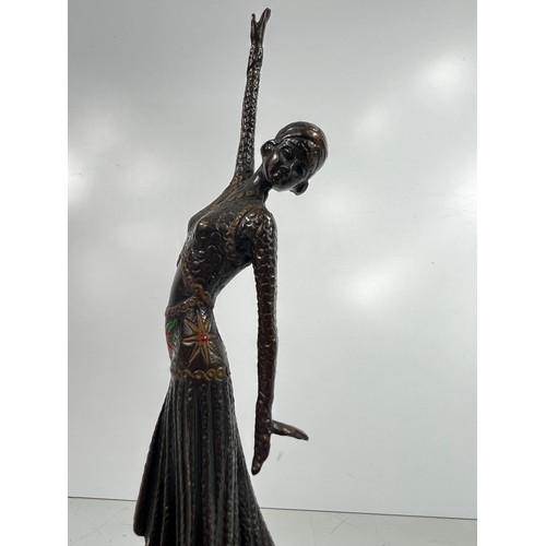 78 - Vintage cast bronze dancing lady on onyx base, 22cms in height