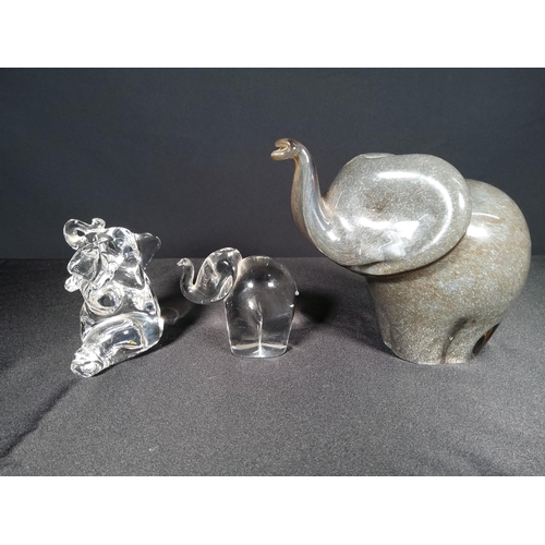 101 - 3 Glass elephant figures, Wedgwood, Langham & Villeroy & Boch