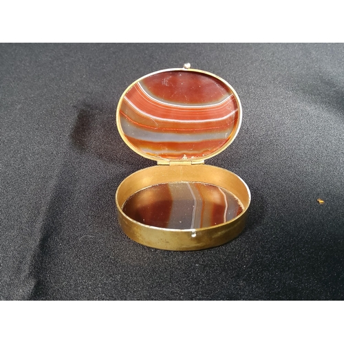 97 - Antique Agate box and glass bottle, bottle stands 9.5cms in height