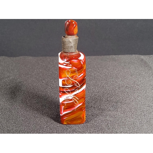 97 - Antique Agate box and glass bottle, bottle stands 9.5cms in height