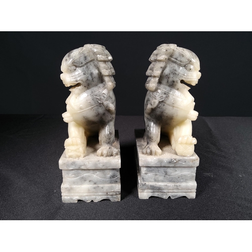 98 - Pair of carved marble Dogs of Fo, 15cms in height