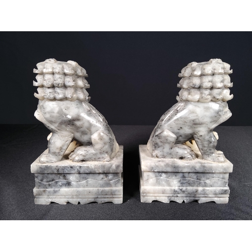 98 - Pair of carved marble Dogs of Fo, 15cms in height