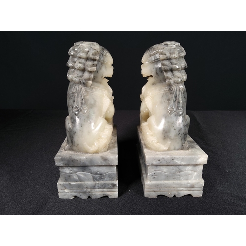 98 - Pair of carved marble Dogs of Fo, 15cms in height