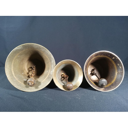 176 - 3 antique bells - 2 with leather handles