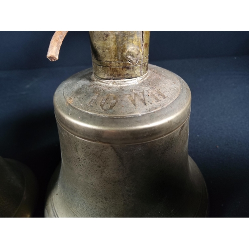 176 - 3 antique bells - 2 with leather handles