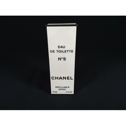 58 - Boxed bottle of Chanel no.5 Eau De toilette refillable spray 50ml