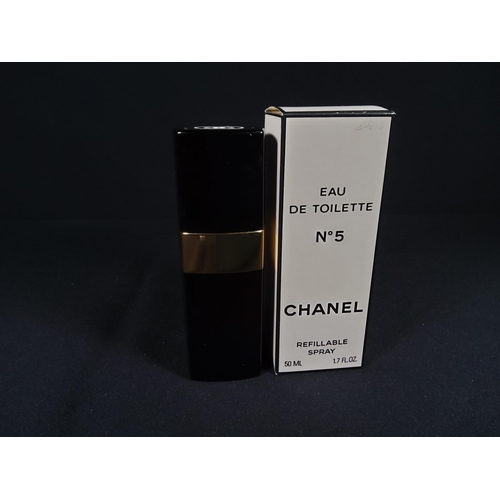 58 - Boxed bottle of Chanel no.5 Eau De toilette refillable spray 50ml