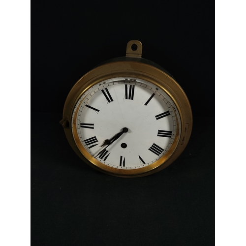 128 - Antique Ships clock with enamelled dial, 19cms in diameter