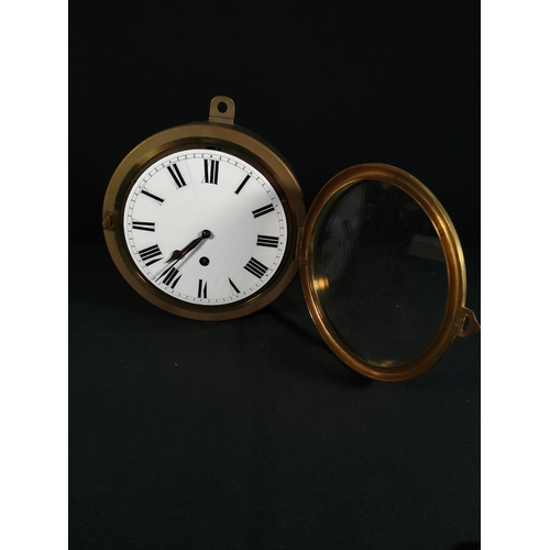 128 - Antique Ships clock with enamelled dial, 19cms in diameter