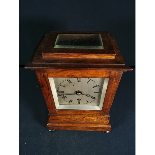 129 - Antique hardwood cased fusee bracket clock, 23cms in height