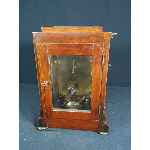 129 - Antique hardwood cased fusee bracket clock, 23cms in height