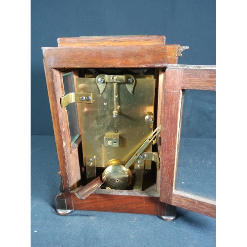 129 - Antique hardwood cased fusee bracket clock, 23cms in height