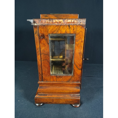 129 - Antique hardwood cased fusee bracket clock, 23cms in height